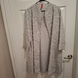 IC by Connie K Women's Gray Textured Fringe Duster Cardigan Kimono‎ Jacket L
